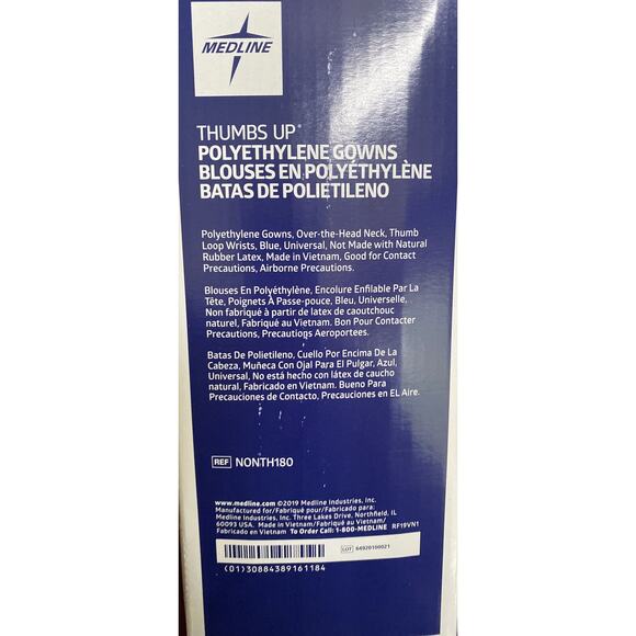 Medline NONTH180 Thumbs Up Polyethylene Blue Isolation Gowns (75) NEW Medical - Picture 5 of 7